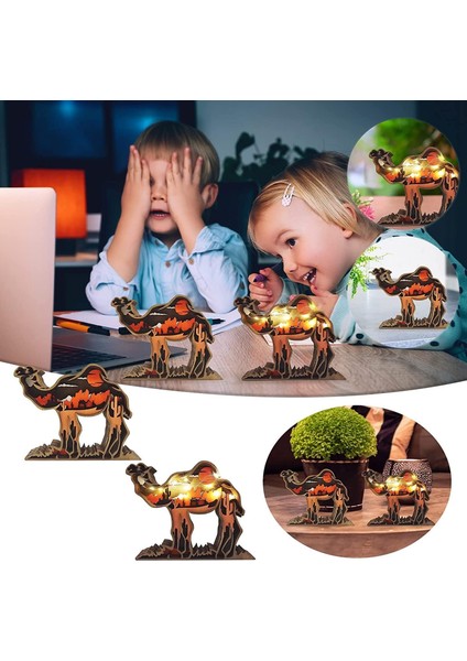 3D Hayvan Dekoru Süs LED Gece Lambası - Ahşap Çok Katmanlı Oyma Hayvan Görünümü Yatak Odası Masası Için Dekoratif Gece Lambası Elk Versiyonu (Boyut : Camel) (Yurt Dışından) fırsatları