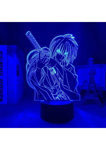 Rurouni Kenshin Himura Anime 3D Erkek Için Gece Lambası 16 Renk Kız Odası Dekor Illusion LED Lamba USB Manga Himura Şekil Uygun Çocuklar Hayranlar Yılbaşı Hediyeleri (Yurt Dışından)