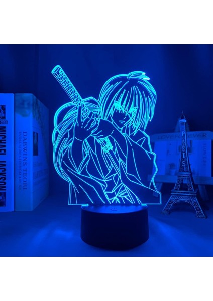 Rurouni Kenshin Himura Anime 3D Erkek Için Gece Lambası 16 Renk Kız Odası Dekor Illusion LED Lamba USB Manga Himura Şekil Uygun Çocuklar Hayranlar Yılbaşı Hediyeleri (Yurt Dışından) modelleri