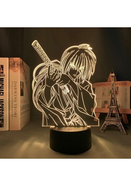 Rurouni Kenshin Himura Anime 3D Erkek Için Gece Lambası 16 Renk Kız Odası Dekor Illusion LED Lamba USB Manga Himura Şekil Uygun Çocuklar Hayranlar Yılbaşı Hediyeleri (Yurt Dışından) fırsatları