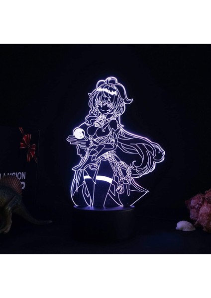 Genshin Etki Oyunu 3D Erkek Için Gece Lambası 16 Renk Kız Odası Dekoru Illusion LED Lamba USB Oyunu Raiden Shogun Şekil Uygun Çocuk Hayranları Yılbaşı Hediyeleri (Siyah) (Yurt Dışından)