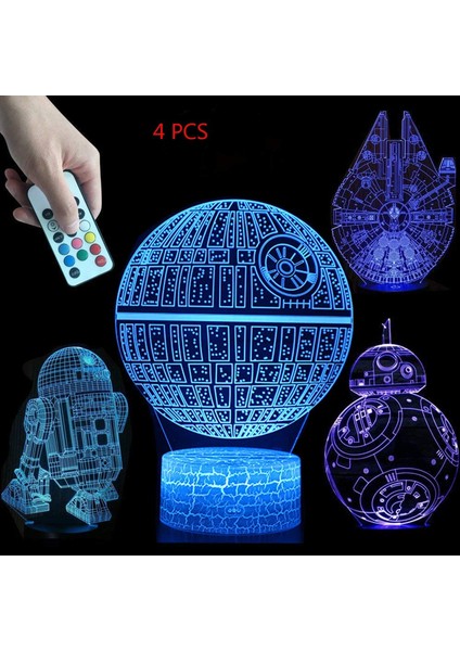 Çocuklar Çocuklar Için 3D Illusion Gece Lambası Dört Desen 16 Renk Değişimi Dekor Lamba Masa Masa Lambası Yıldız Gece Işığı Lambası (Yurt Dışından)