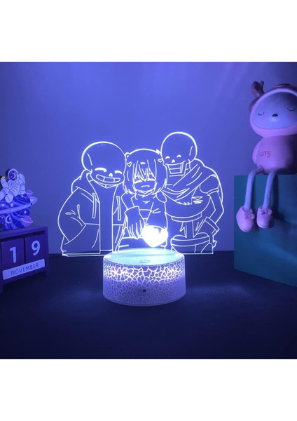 Game Undertale Hayranlar Için Gameed 3D Nightlight 16 Renk Dekor Illusion Uzaktan Kumandalı LED Lamba, Game Undertale Game Figure Noel Hediyesi Oyuncaklar Çocuklar/erkekler (Çatlak) (Yurt Dışından)