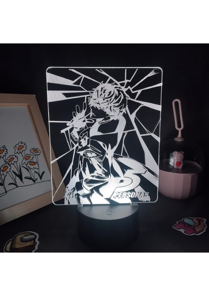 Persona 5 Anime 3D Erkek Için Gece Lambası 16 Renk Kız Odası Dekoru Illusion LED Lamba USB Manga Sumire Yoshizawa Şekil Uygun Çocuk Hayranları Yılbaşı Hediyeleri (Siyah Lamba) (Yurt Dışından)