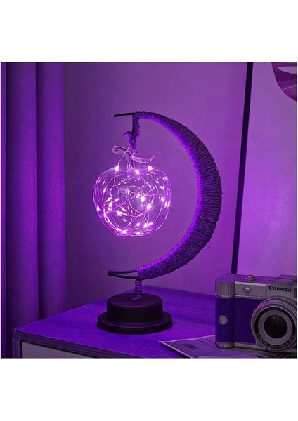 3D Büyülü Ay Lambası, LED Dekoratif Işık Yıldız Ay Gece Lambası, Büyülü El Yapımı Ferforje Gece Lambası Masa Lambası, Ev Dekorları Için Tatil Doğum Günü Hediyesi (Elma, Mor) (Yurt Dışından)