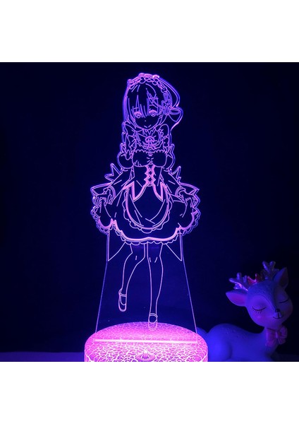 Re Zero Başlangıç Hayatından Anime Rem ve Ram Dünya Manga Sevimli Figür Kurulum Hediye Gece Lambası 3D Lamba (Yurt Dışından)
