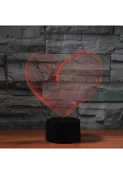 3D Aşk Kalp Gece Lambası Illusion Gece Lambası 16 Renk Değiştirme Masa Masa Dekorasyon Lambaları Hediye Akrilik Düz Abs Taban USB Kablosu Oyuncak (Yurt Dışından)
