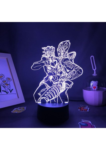 Jojo Tuhaf Macera Anime 3D Erkek Için Gece Lambası 16 Renk Kız Odası Dekoru Illusion LED Lamba USB Manga Jojo Figürü Uygun Çocuk Hayranları Yılbaşı Hediyeleri (Siyah Lamba) (Yurt Dışından)