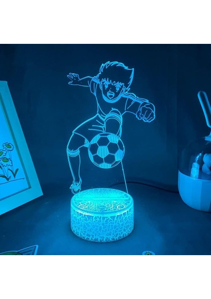 Kaptan Tsubasa Anime 3D Erkek Için Gece Lambası 16 Renk Kız Odası Dekoru Illusion LED Lamba USB Manga Tsubasa Figürü Uygun Çocuk Hayranları Yılbaşı Hediyeleri (Kaptan Tsubasa2) (Yurt Dışından)