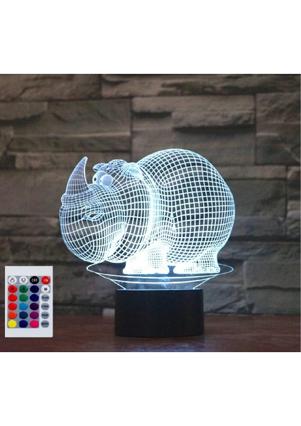 Çocuklar Için Gece Lambası 3D Vahşi Gergedan LED Lamba Uzaktan Kumanda ile 16 Renk Değiştirme Noel Doğum Günü Hediyesi Çocuk Için (Yurt Dışından)