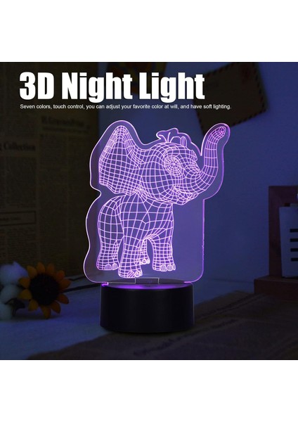 3D Fil Şekli LED Gece Lambası, 7 Renk Yatak Odası Lambası, Dokunmatik Anahtar Optik Lamba, Çocuk Odası Için USB Güç Kaynağı Masa Dekorasyon Işığı (3.5x7.3 Inç) (Yurt Dışından)