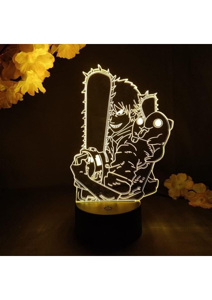 Testere Adam Anime 3D Erkek Için Gece Lambası 16 Renk Kız Odası Dekoru Illusion LED Lamba USB Manga Pochita Şekil Uygun Çocuk Hayranları Noel Hediyeleri (Siyah Lamba) (Yurt Dışından)