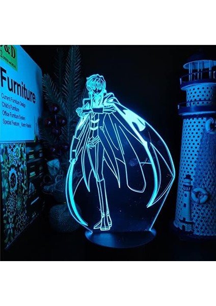 Code Geass Anime 3D Erkek Için Gece Lambası 16 Renk Kız Odası Dekoru Illusion LED Lamba USB Manga Suzaku Kururugi Şekil Uygun Çocuk Hayranları Yılbaşı Hediyeleri (Siyah) (Yurt Dışından)