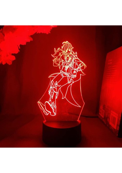 Genshin Darbe Oyunu 3D Erkek Için Gece Lambası 16 Renk Kız Odası Dekoru Illusion LED Lamba USB Oyunu Raiden Shogun Şekil Uygun Çocuk Hayranları Noel Hediyeleri (Siyah Lamba) (Yurt Dışından)