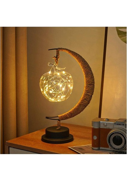 3D Büyülü Ay Lambası, LED Dekoratif Işık Yıldız Ay Gece Lambası, Büyülü El Yapımı Ferforje Gece Lambası Masa Lambası, Ev Dekorları Için Tatil Doğum Günü Hediyesi (Elma, Sıcak) (Yurt Dışından)