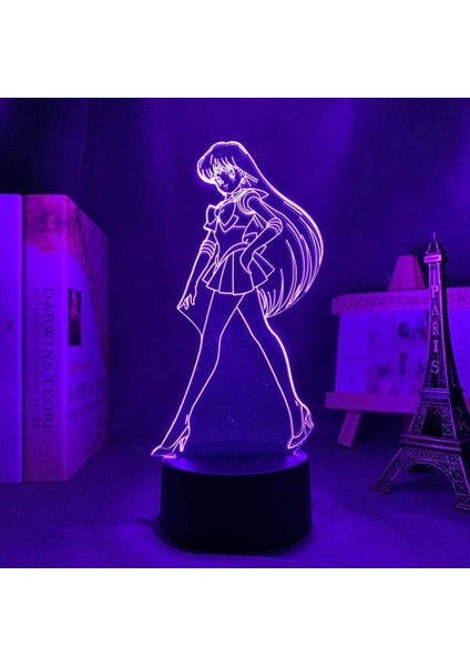 Sailor Moon Sailor Mars 3D Gece Lambası, Akrilik Panel Abs Base USB Kablosu Illüzyon Efekti Çok Renkli Uzaktan Kumanda Lambası Anime Severler Için Hediye (Renk: Uzaktan Kumanda) (Yurt Dışından)