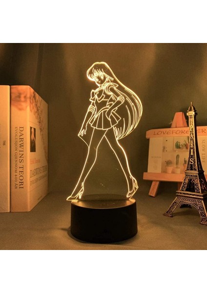 Sailor Moon Sailor Mars 3D Gece Lambası, Akrilik Panel Abs Base USB Kablosu Illüzyon Efekti Çok Renkli Uzaktan Kumanda Lambası Anime Severler Için Hediye (Renk: Uzaktan Kumanda) (Yurt Dışından)