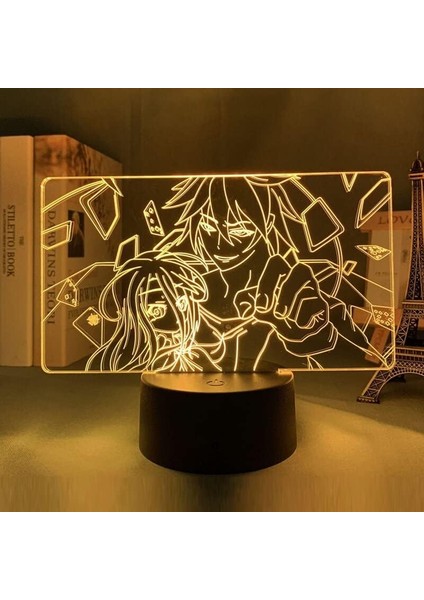 Oyun Yok Hayat Yok Anime 3D Erkek Için Gece Lambası 16 Renk Kız Odası Dekoru Illusion LED Lamba USB Manga Shiro Şekil Uygun Çocuklar Hayranlar Noel Hediyeleri (Oyun Yok Hayat Yok1) (Yurt Dışından)
