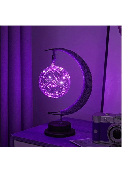 3D Büyülü Ay Lambası, LED Dekoratif Işık Yıldız Ay Gece Lambası, Büyülü El Yapımı Ferforje Gece Lambası Masa Lambası, Ev Dekorları Için Tatil Doğum Günü Hediyesi (Top, Mor) (Yurt Dışından)