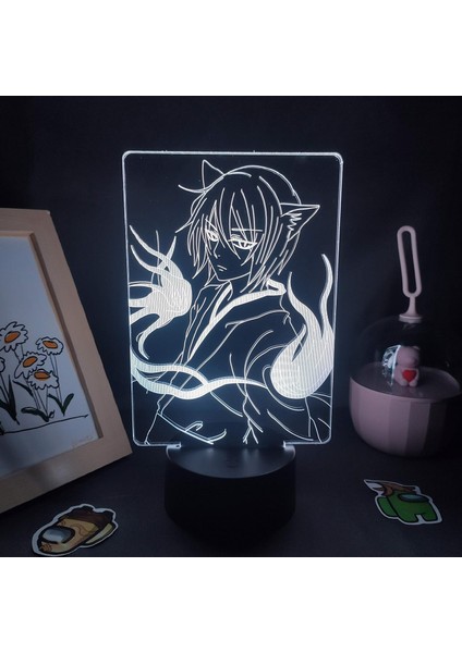 Kamisama Öpücük Erkek Için Anime 3D Gece Lambası 16 Renk Kız Odası Dekor Illusion LED Lamba USB Manga Tomoe Şekil Uygun Çocuklar Hayranlar Noel Hediyeleri (Siyah Lamba) (Yurt Dışından)