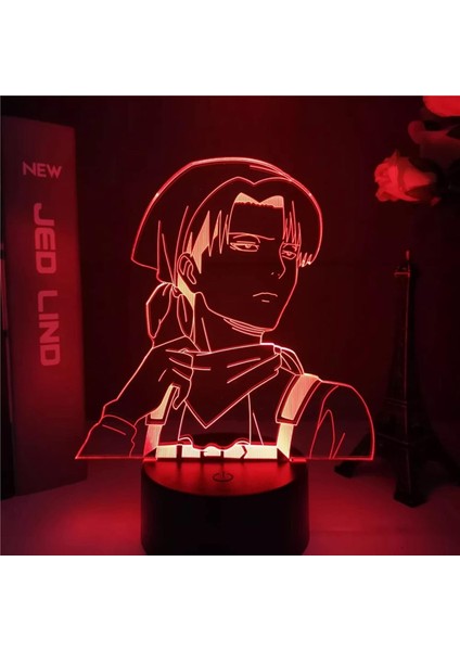 Levi Ackerman Akrilik 3D Lamba Ev Odası Dekoru Için Işık Çocuk Hediye Levi Ackerman LED Gece Lambası Anime Boys Çocuk Odası Dekorasyonu 7 Renk Pxjd (Yurt Dışından)