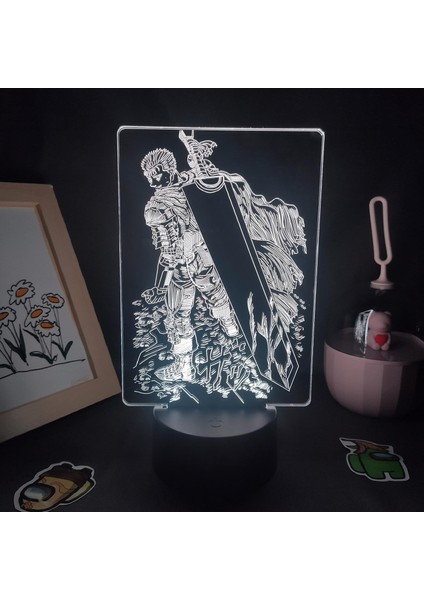 Berserk Guts Anime 3D Erkek Için Gece Lambası 16 Renk Kız Odası Dekoru Illusion LED Lamba USB Manga Berserk Guts Şekil Uygun Çocuk Hayranları Yılbaşı Hediyeleri (Berserk Guts3) (Yurt Dışından)