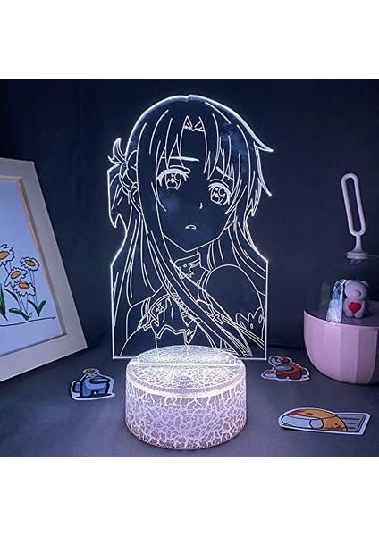 Kılıç Karınca Orline Anime 3D Erkek Için Gece Lambası 16 Renk Kız Odası Dekor Illusion LED Lamba USB Manga Kirito Asuna Şekil Uygun Çocuklar Hayranlar Noel Hediyeleri (Lav Lambası) (Yurt Dışından)