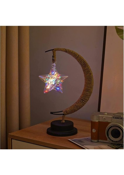 3D Büyülü Ay Lambası, LED Dekoratif Işık Yıldız Ay Gece Lambası, Büyülü El Yapımı Ferforje Gece Lambası Masa Lambası, Ev Dekorları Için Tatil Doğum Günü Hediyesi (Pentagram, Renkli) (Yurt Dışından)