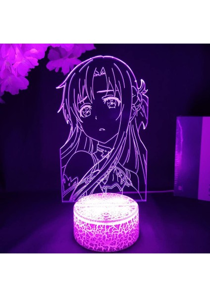 Kılıç Karınca Orline Anime 3D Erkek Için Gece Lambası 16 Renk Kız Odası Dekor Illusion LED Lamba USB Manga Kirito Asuna Şekil Uygun Çocuklar Hayranlar Noel Hediyeleri (Lav Lambası) (Yurt Dışından)