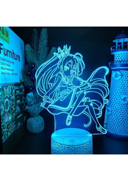 Oyun Yok Hayat Yok Anime 3D Erkek Için Gece Lambası 16 Renk Kız Odası Dekor Illusion LED Lamba USB Manga Shiro Şekil Uygun Çocuklar Hayranlar Noel Hediyeleri (Crack) (Yurt Dışından)