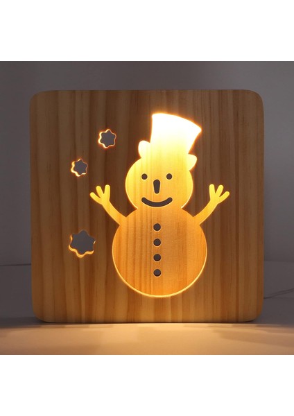 LED Gece Lambası, 3D Kardan Adam Içi Boş Tasarım Içi Boş Oyma Stili, Yumuşak Sıcak Beyaz Işık Ahşap Gece Lambası, Ofis Yatak Odası Oturma Odası Barı Için Mobil USB Güç Arayüzü (Yurt Dışından)