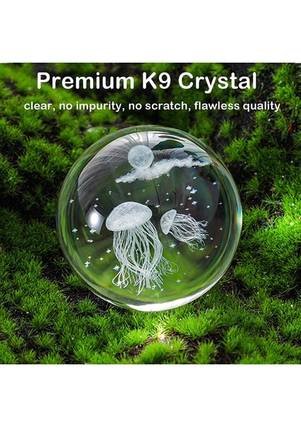 3D Okyanus Serisi Kristal Top Gece Lambası Çocuklar Için Reçine Taban, Renkli LED Işık Tabanı Gençler Için Doğum Günü Hediyesi Erkek ve Kız (Denizanası) (Yurt Dışından)