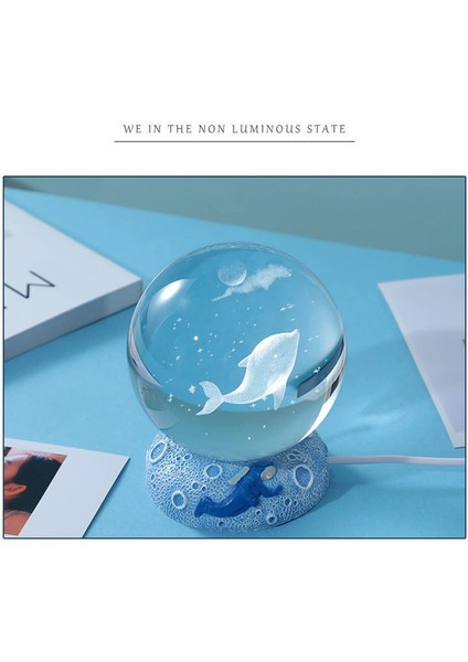 3D Okyanus Serisi Kristal Top Gece Lambası Çocuklar Için Reçine Taban, Renkli LED Işık Tabanı Gençler Için Doğum Günü Hediyesi Erkek ve Kız (Denizanası) (Yurt Dışından)