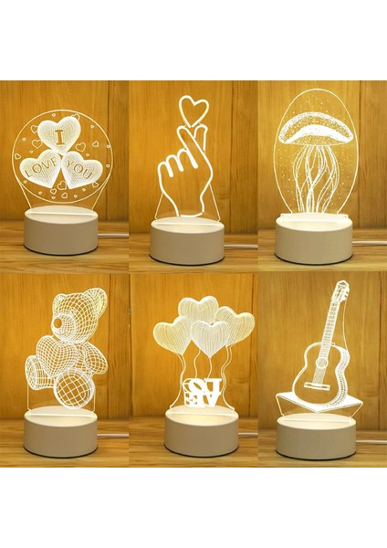 1 Adet Romantik Aşk 3D Akrilik Ev Için LED Lamba Çocuk Gece Lambası Masa Lambası Doğum Günü Partisi Dekoru Sevgililer Günü Başucu Lambası (Renk : USB Sıcak Beyaz, Renk Yayan : Tieta) (Yurt Dışından)