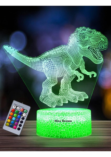 Çocuklar Için Dinozor Gece Lambası, 3D Illüzyon Gece Lambası, Uzaktan Kumanda ile 16 Renk Değiştirme, Oda Dekoru, Çocuklar Için Hediyeler Erkek Kız (Yurt Dışından)