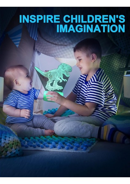 Çocuklar Için Dinozor Gece Lambası, 3D Illüzyon Gece Lambası, Uzaktan Kumanda ile 16 Renk Değiştirme, Oda Dekoru, Çocuklar Için Hediyeler Erkek Kız (Yurt Dışından)