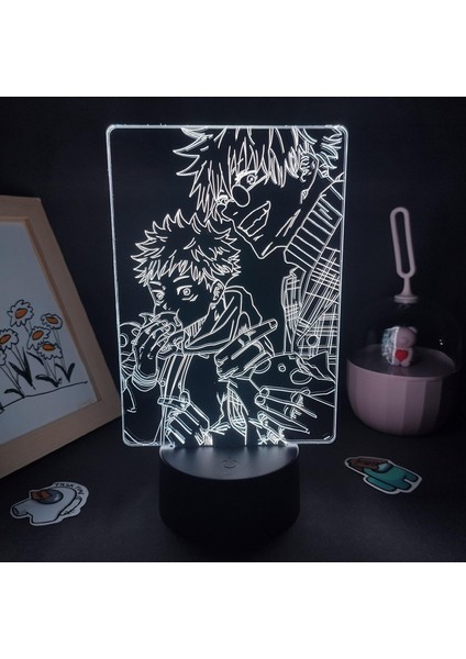 Jujutsu Kaisen Anime 3D Erkek Için Gece Lambası 16 Renk Kız Odası Dekoru Illusion LED Lamba USB Manga Gojo Satoru Şekil Uygun Çocuk Hayranları Yılbaşı Hediyeleri (Siyah Lamba) (Yurt Dışından)