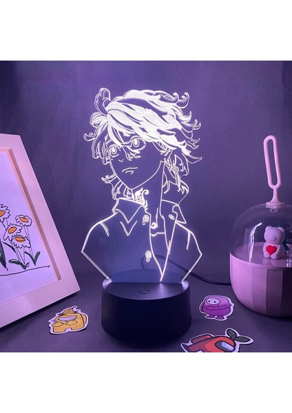 Tokyo Revengen Anime 3D Erkek Için Gece Lambası 16 Renk Kız Odası Dekor Illusion LED Lamba USB Manga Mikey Şekil Uygun Çocuklar Hayranlar Noel Hediyeleri (Siyah Lamba) (Yurt Dışından)