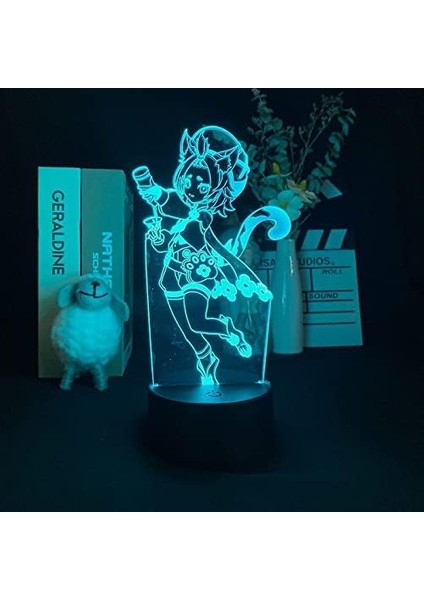 Genshin Etki Oyunu 3D Erkek Için Gece Lambası 16 Renk Kız Odası Dekoru Illusion LED Lamba USB Oyunu Raiden Shogun Şekil Uygun Çocuk Hayranları Noel Hediyeleri (Genshin Impact 2) (Yurt Dışından)
