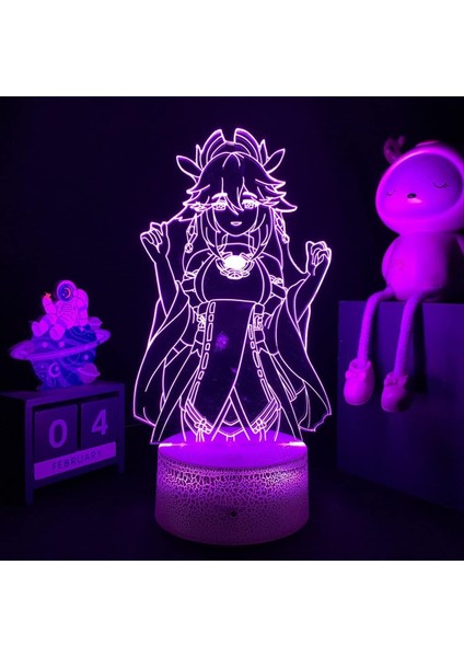 Genshin Darbe Oyunu 3D Erkek Için Gece Lambası 16 Renk Kız Odası Dekoru Illusion LED Lamba USB Oyunu Raiden Shogun Şekil Uygun Çocuklar Hayranlar Noel Hediyeleri (Crack) (Yurt Dışından)