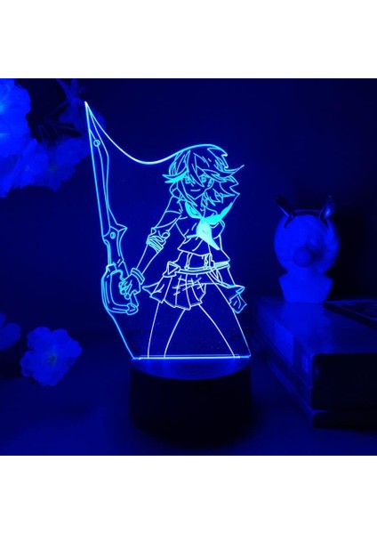 Kill La Kill Anime 3D Erkek Için Gece Lambası 16 Renk Kız Odası Dekoru Illusion LED Lamba USB Manga Ryuko Matoi Figürü Uygun Çocuk Hayranları Yılbaşı Hediyeleri (Siyah Lamba) (Yurt Dışından)