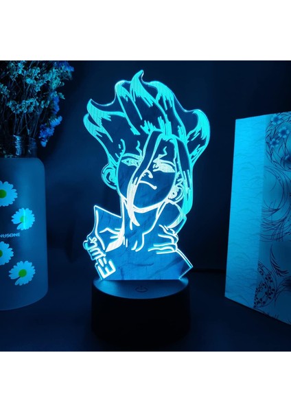 Hayranları Için Anime Dr Stoneed 3D Nightlight 16 Renkler Dekor Illusion Uzaktan Kumandalı LED Lamba, Manga Dr Stone Figure Noel Hediyesi Oyuncaklar Çocuklar / Erkekler (Yurt Dışından)