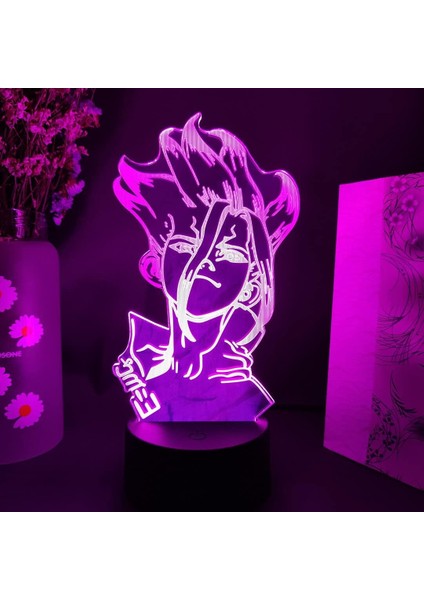 Hayranları Için Anime Dr Stoneed 3D Nightlight 16 Renkler Dekor Illusion Uzaktan Kumandalı LED Lamba, Manga Dr Stone Figure Noel Hediyesi Oyuncaklar Çocuklar / Erkekler (Yurt Dışından)