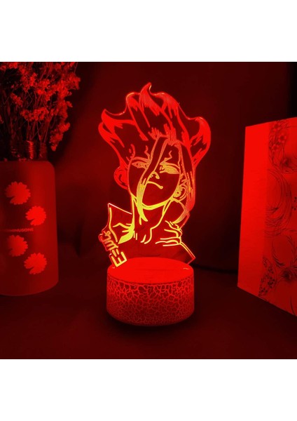 Hayranları Için Anime Dr Stoneed 3D Nightlight 16 Renkler Dekor Illusion Uzaktan Kumandalı LED Lamba, Manga Dr Stone Figure Noel Hediyesi Oyuncaklar Çocuklar / Erkekler (Yurt Dışından)