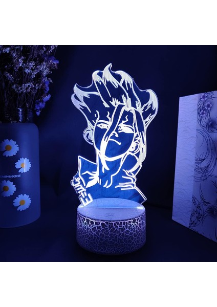 Hayranları Için Anime Dr Stoneed 3D Nightlight 16 Renkler Dekor Illusion Uzaktan Kumandalı LED Lamba, Manga Dr Stone Figure Noel Hediyesi Oyuncaklar Çocuklar / Erkekler (Yurt Dışından)