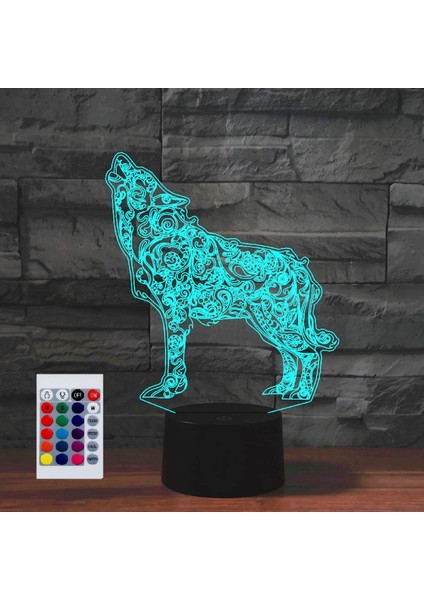 Çocuklar Için Gece Lambası 3D Kurt LED Lamba Uzaktan Kumandalı 16 Renk Değiştirme Noel Doğum Günü Hediyesi Çocuk Için (Yurt Dışından)