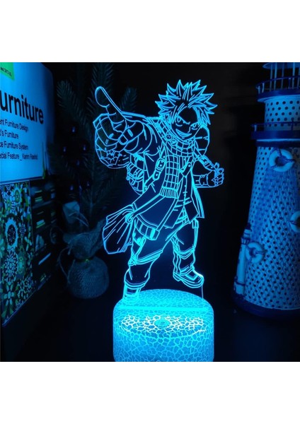 Fairy Tail Anime 3D Erkek Için Gece Lambası 16 Renk Kız Odası Dekoru Illusion LED Lamba USB Manga Erza Natsu Dragneel Şekil Uygun Çocuk Hayranları Noel Hediyeleri (Crack) (Yurt Dışından)