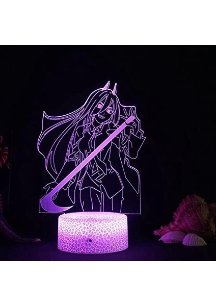 Testere Adam Anime 3D Erkek Için Gece Lambası 16 Renk Kız Odası Dekor Illusion LED Lamba USB Manga Pochita Şekil Uygun Çocuklar Hayranlar Noel Hediyeleri (Crack) (Yurt Dışından)