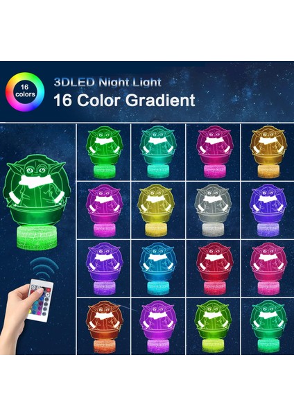 Çocuklar Için 3D Bebek Illusion Gece Lambası, Çocuklar ve Hayranlar Için En Iyi Hediye Olarak 3 Desen ve 16 Renk Yıldız Değişimi Dekor Gece Lambası (Yurt Dışından)