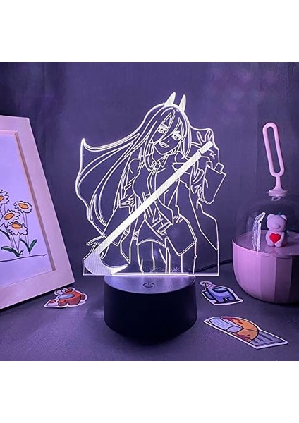Testere Adam Anime 3D Erkek Için Gece Lambası 16 Renk Kız Odası Dekoru Illusion LED Lamba USB Manga Pochita Şekil Uygun Çocuk Hayranları Noel Hediyeleri (Siyah Lamba) (Yurt Dışından)